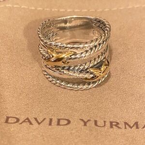 David Yurman Petite double X Ring in Sterling Silver with 18K Yellow Gold size 7